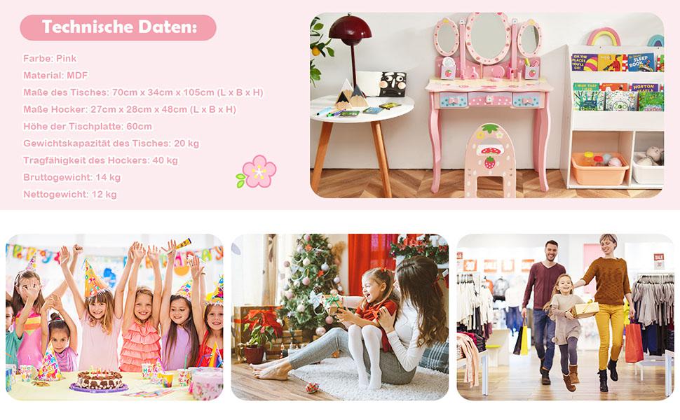 Sminkbord för barn med sminkbord rosa